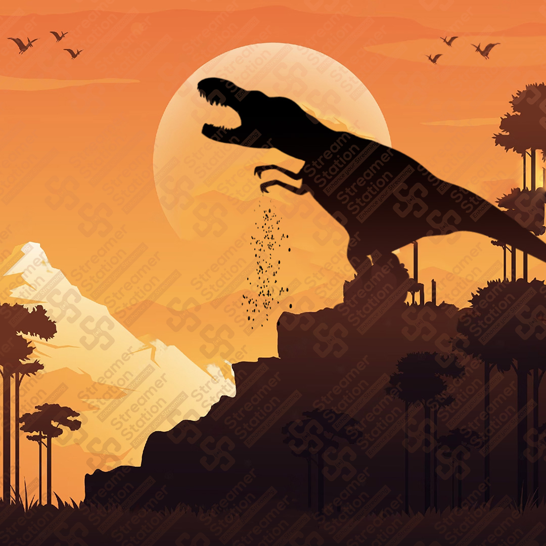 Static PFP Angry Dinosaur stand in front of sunset